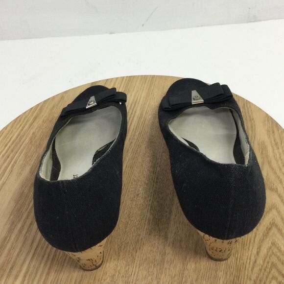 Etienne Aigner Women's Digit Canvas Wedge/Cork Bow Sandal Slip On Black Size 8M - Picture 3 of 13